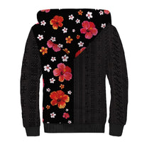 Hawaii Hibiscus and Plumeria Flowers Sherpa Hoodie Tapa Tribal Pattern Half Style Colorful Mode