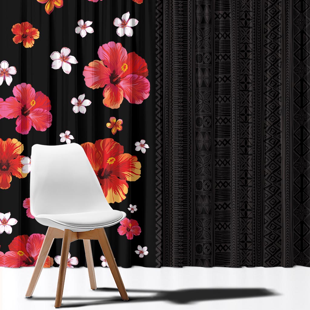 Hawaii Hibiscus and Plumeria Flowers Window Curtain Tapa Tribal Pattern Half Style Colorful Mode