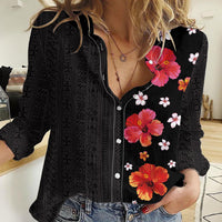 Hawaii Hibiscus and Plumeria Flowers Women Casual Shirt Tapa Tribal Pattern Half Style Colorful Mode