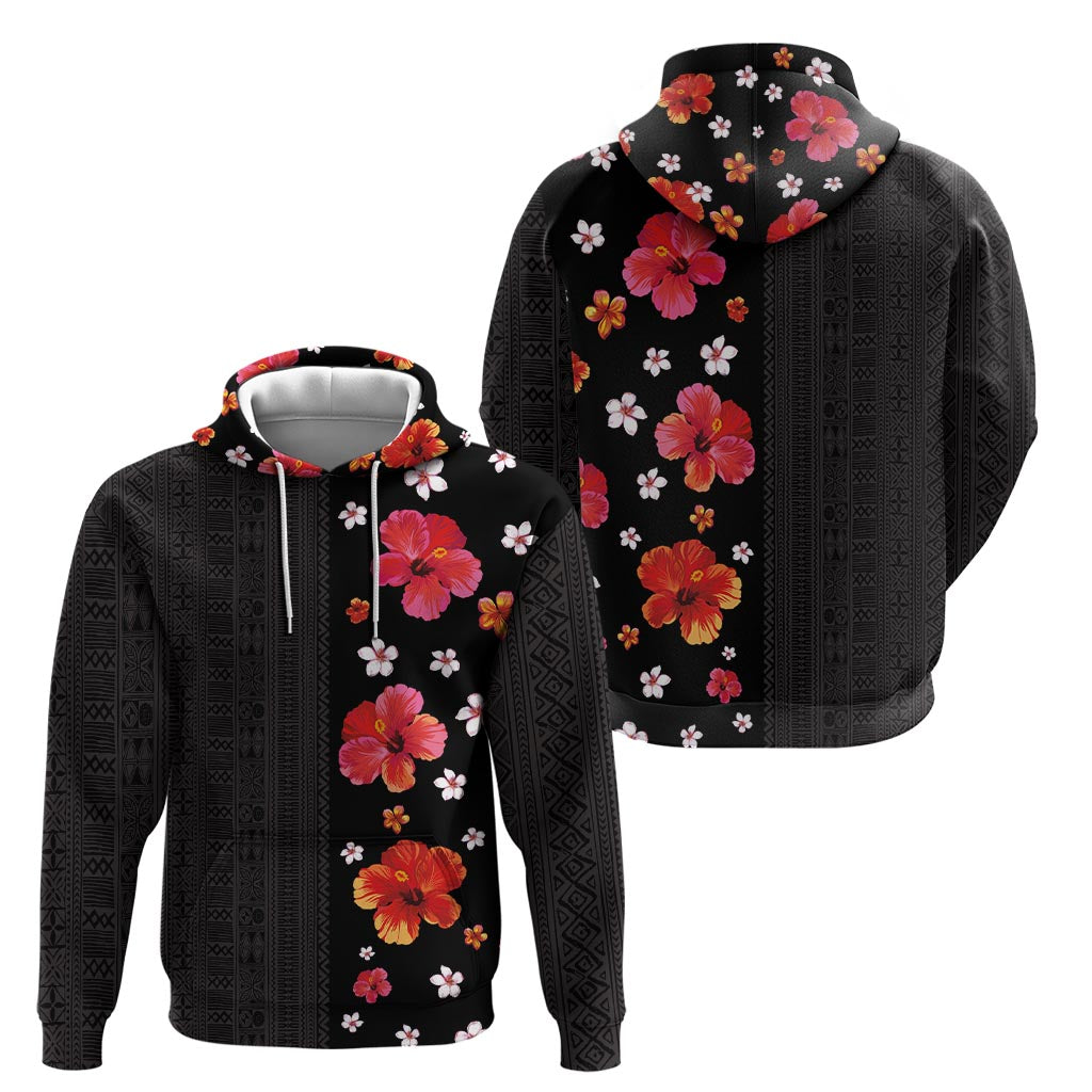 Hawaii Hibiscus and Plumeria Flowers Zip Hoodie Tapa Tribal Pattern Half Style Colorful Mode