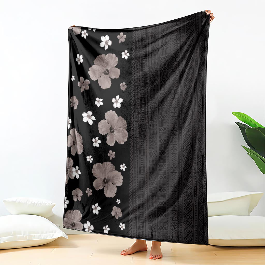 Hawaii Hibiscus and Plumeria Flowers Blanket Tapa Tribal Pattern Half Style Grayscale Mode LT03 - Polynesian Pride