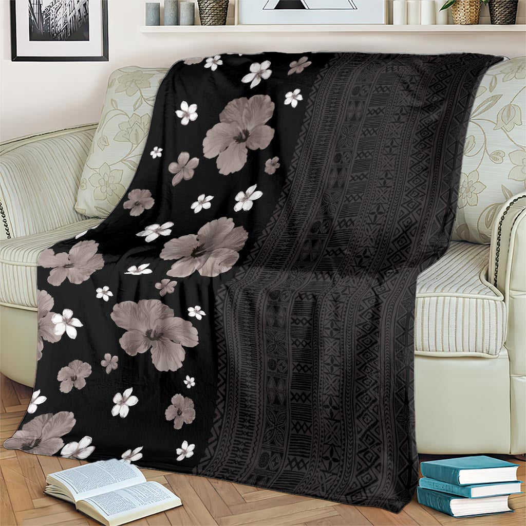 Hawaii Hibiscus and Plumeria Flowers Blanket Tapa Tribal Pattern Half Style Grayscale Mode LT03 - Polynesian Pride