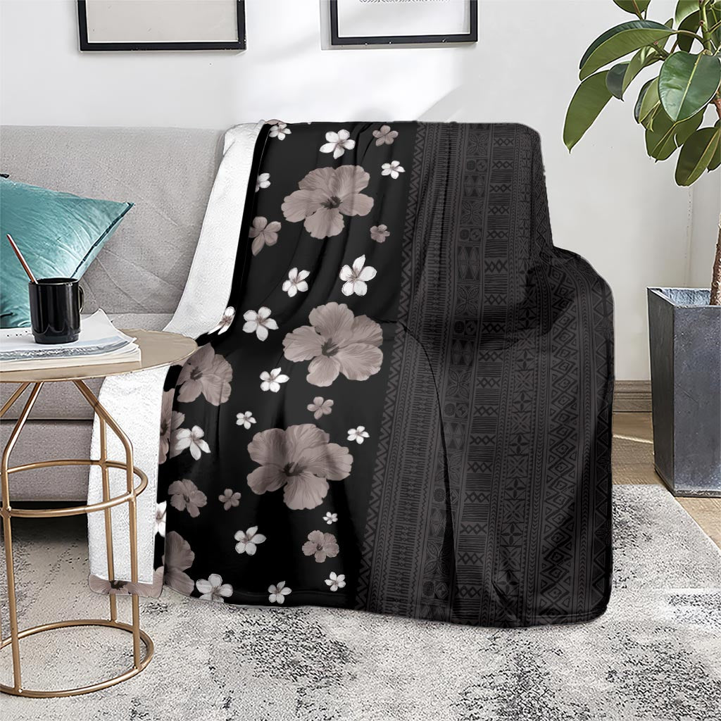 Hawaii Hibiscus and Plumeria Flowers Blanket Tapa Tribal Pattern Half Style Grayscale Mode LT03 - Polynesian Pride