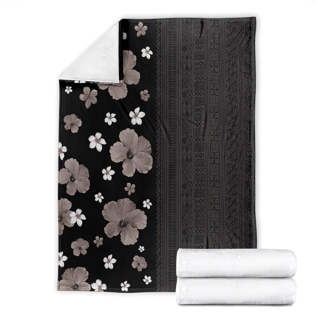 Hawaii Hibiscus and Plumeria Flowers Blanket Tapa Tribal Pattern Half Style Grayscale Mode LT03 - Polynesian Pride