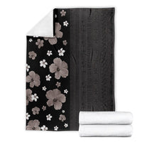 Hawaii Hibiscus and Plumeria Flowers Blanket Tapa Tribal Pattern Half Style Grayscale Mode LT03 - Polynesian Pride