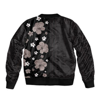 Hawaii Hibiscus and Plumeria Flowers Bomber Jacket Tapa Tribal Pattern Half Style Grayscale Mode