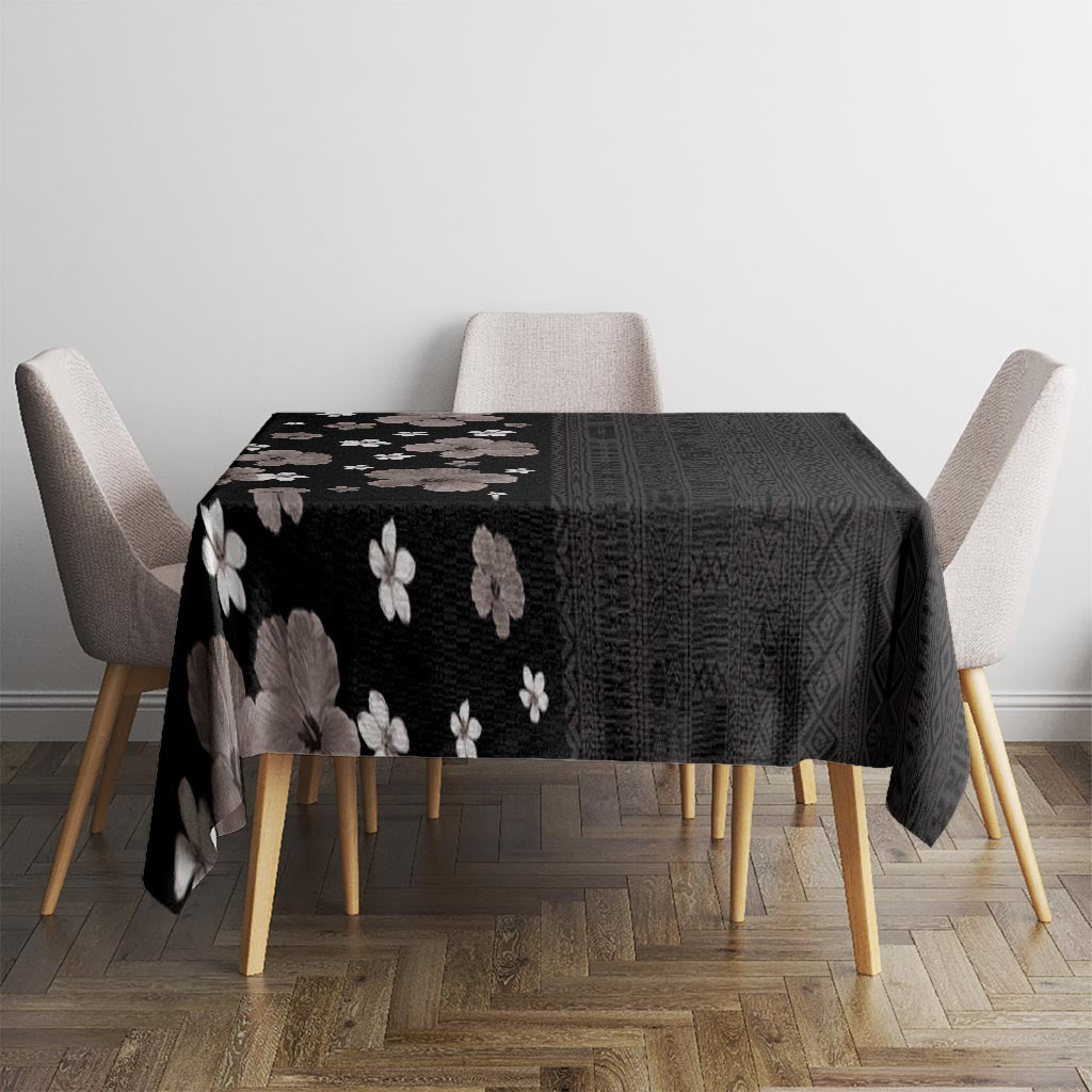 Hawaii Hibiscus and Plumeria Flowers Tablecloth Tapa Tribal Pattern Half Style Grayscale Mode