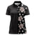 Hawaii Hibiscus and Plumeria Flowers Women Polo Shirt Tapa Tribal Pattern Half Style Grayscale Mode