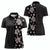 Hawaii Hibiscus and Plumeria Flowers Women Polo Shirt Tapa Tribal Pattern Half Style Grayscale Mode