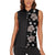 Hawaii Hibiscus and Plumeria Flowers Women Sleeveless Polo Shirt Tapa Tribal Pattern Half Style Grayscale Mode