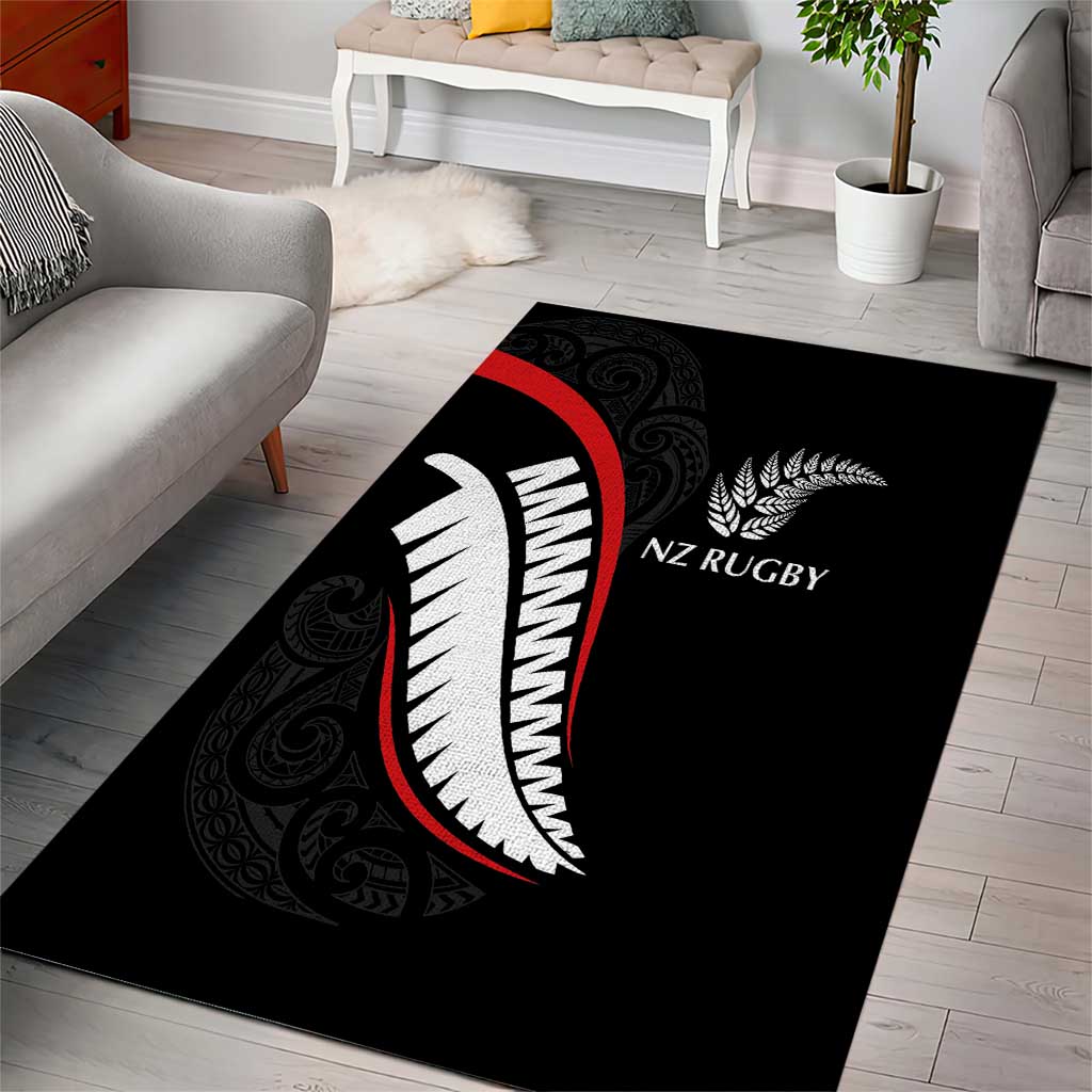 New Zealand Rugby Area Rug Sporty Silver Fern Shape with Maori Tattoos LT03 - Polynesian Pride