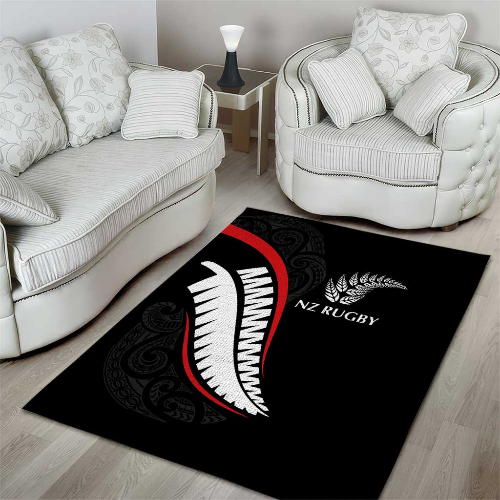 New Zealand Rugby Area Rug Sporty Silver Fern Shape with Maori Tattoos LT03 - Polynesian Pride