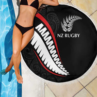 New Zealand Rugby Beach Blanket Sporty Silver Fern Shape with Maori Tattoos - Polynesian Pride
