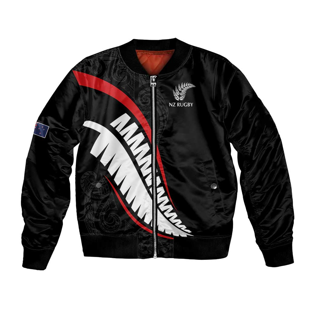 New Zealand Rugby Custom Bomber Jacket Sporty Silver Fern Shape with Maori Tattoos - Polynesian Pride