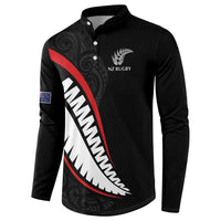 New Zealand Rugby Custom Button Sweatshirt Sporty Silver Fern Shape with Maori Tattoos - Polynesian Pride