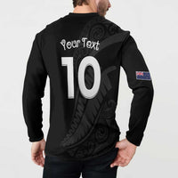 New Zealand Rugby Custom Button Sweatshirt Sporty Silver Fern Shape with Maori Tattoos - Polynesian Pride