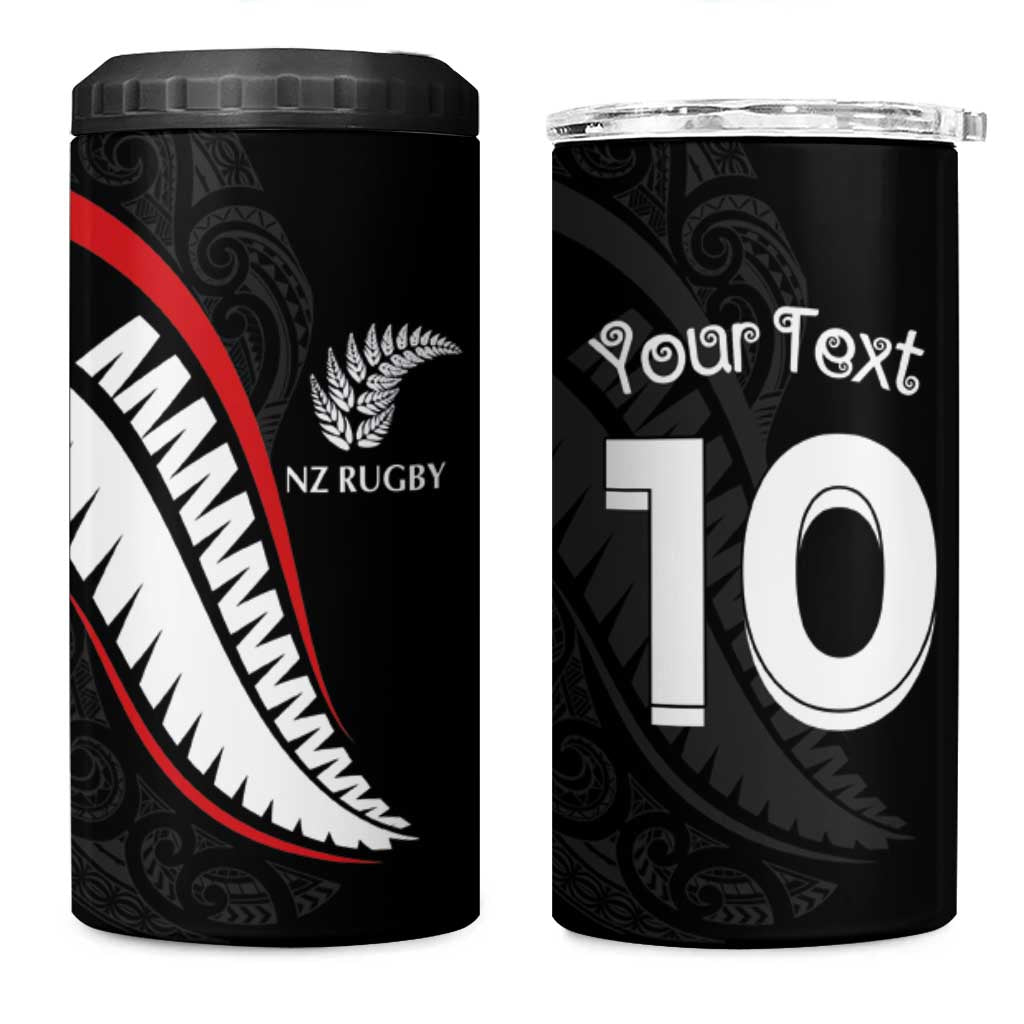 New Zealand Rugby Custom 4 in 1 Can Cooler Tumbler Sporty Silver Fern Shape with Maori Tattoos - Polynesian Pride