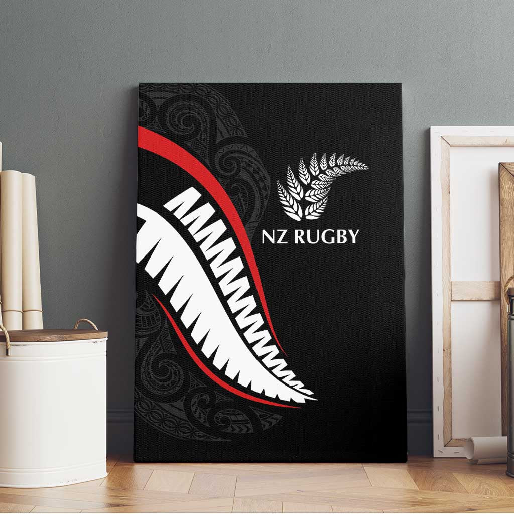 New Zealand Rugby Canvas Wall Art Sporty Silver Fern Shape with Maori Tattoos - Polynesian Pride
