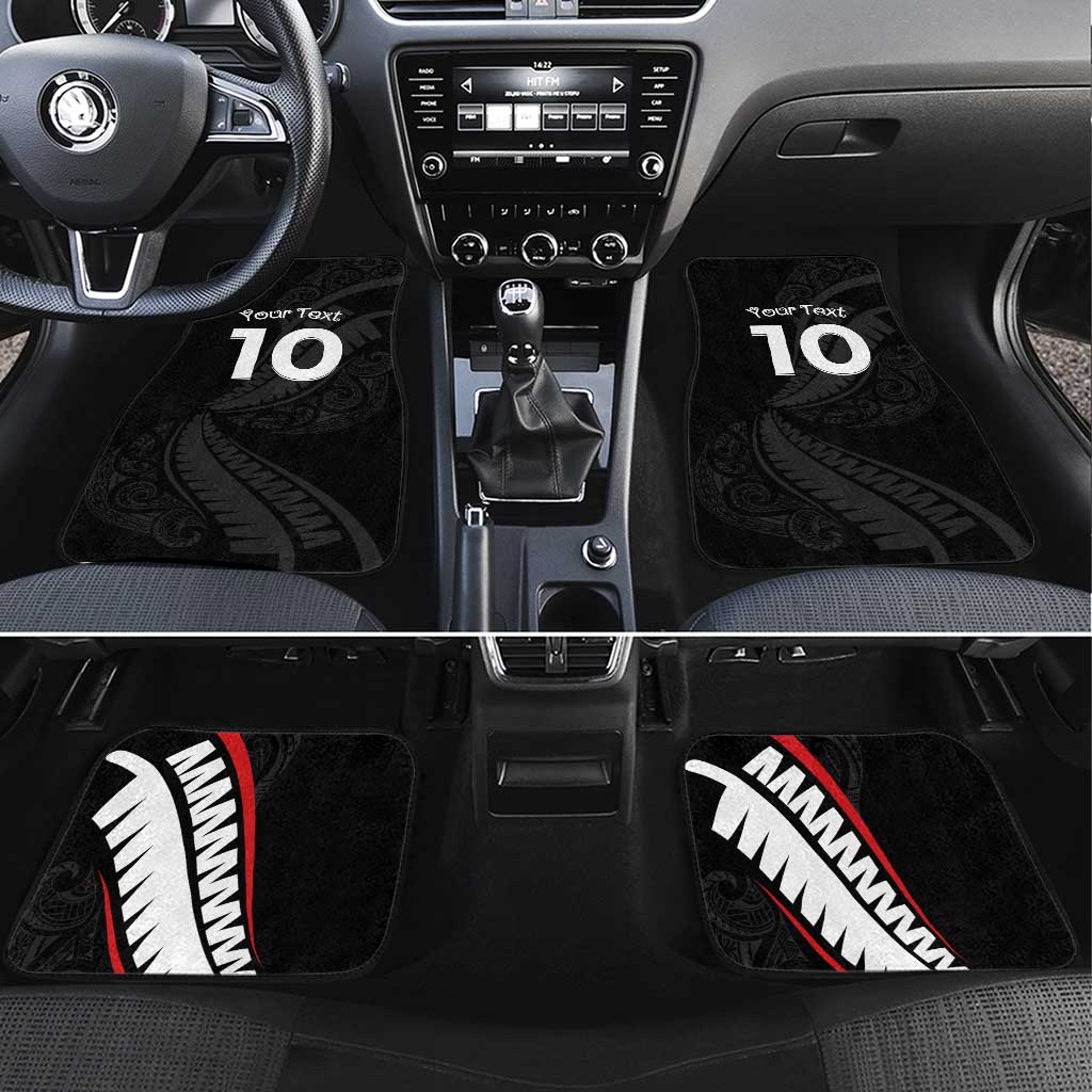 New Zealand Rugby Car Mats Sporty Silver Fern Shape with Maori Tattoos LT03 Set 4pcs Black - Polynesian Pride