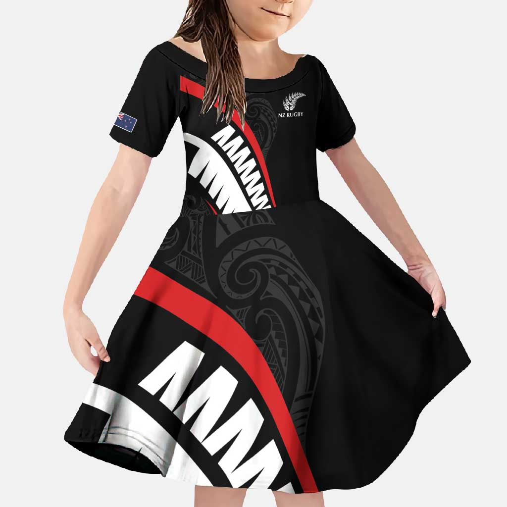 New Zealand Rugby Custom Family Matching Long Sleeve Bodycon Dress and Hawaiian Shirt Sporty Silver Fern Shape with Maori Tattoos - Polynesian Pride
