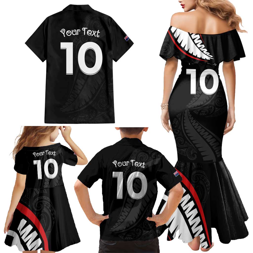 New Zealand Rugby Custom Family Matching Mermaid Dress and Hawaiian Shirt Sporty Silver Fern Shape with Maori Tattoos - Polynesian Pride