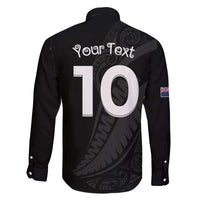 New Zealand Rugby Custom Family Matching Off The Shoulder Long Sleeve Dress and Hawaiian Shirt Sporty Silver Fern Shape with Maori Tattoos - Polynesian Pride