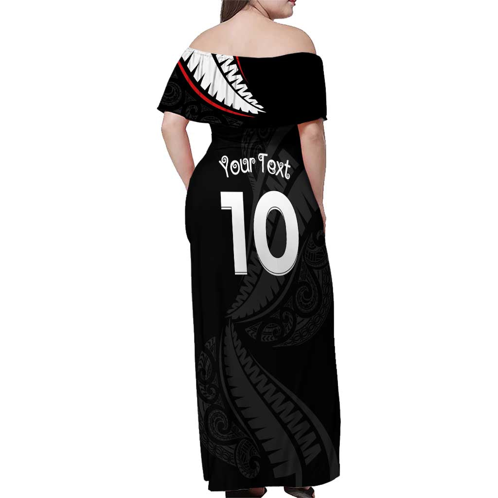 New Zealand Rugby Custom Family Matching Off Shoulder Maxi Dress and Hawaiian Shirt Sporty Silver Fern Shape with Maori Tattoos - Polynesian Pride