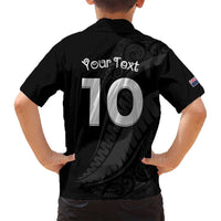 New Zealand Rugby Custom Family Matching Off Shoulder Short Dress and Hawaiian Shirt Sporty Silver Fern Shape with Maori Tattoos - Polynesian Pride