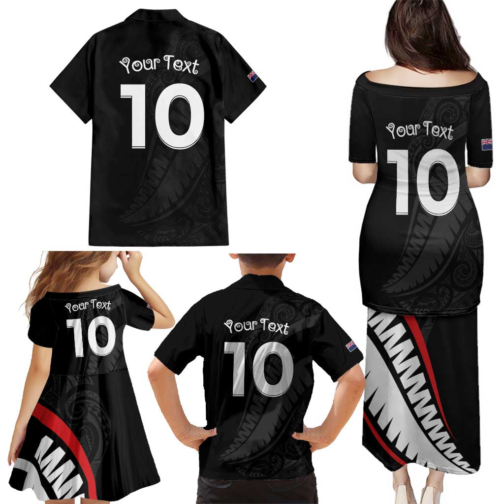 New Zealand Rugby Custom Family Matching Puletasi and Hawaiian Shirt Sporty Silver Fern Shape with Maori Tattoos - Polynesian Pride