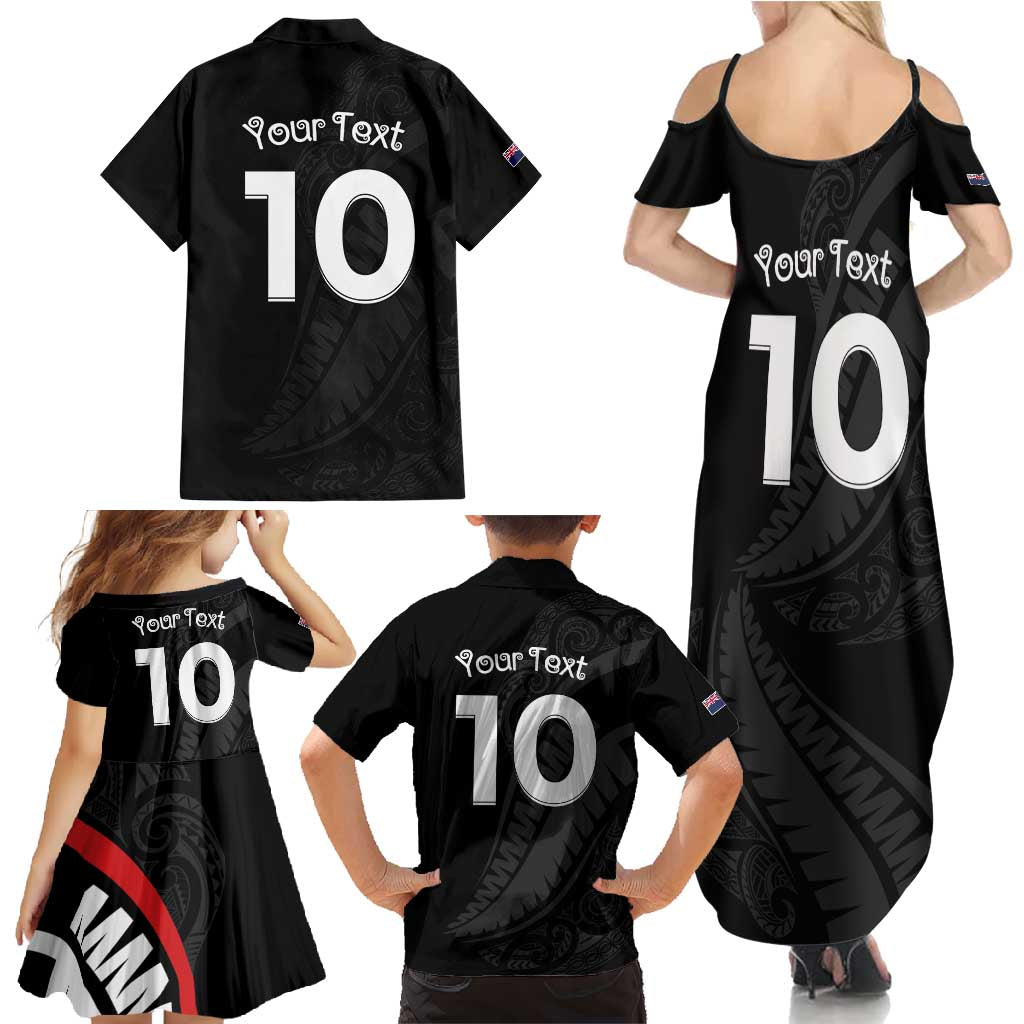 New Zealand Rugby Custom Family Matching Summer Maxi Dress and Hawaiian Shirt Sporty Silver Fern Shape with Maori Tattoos - Polynesian Pride