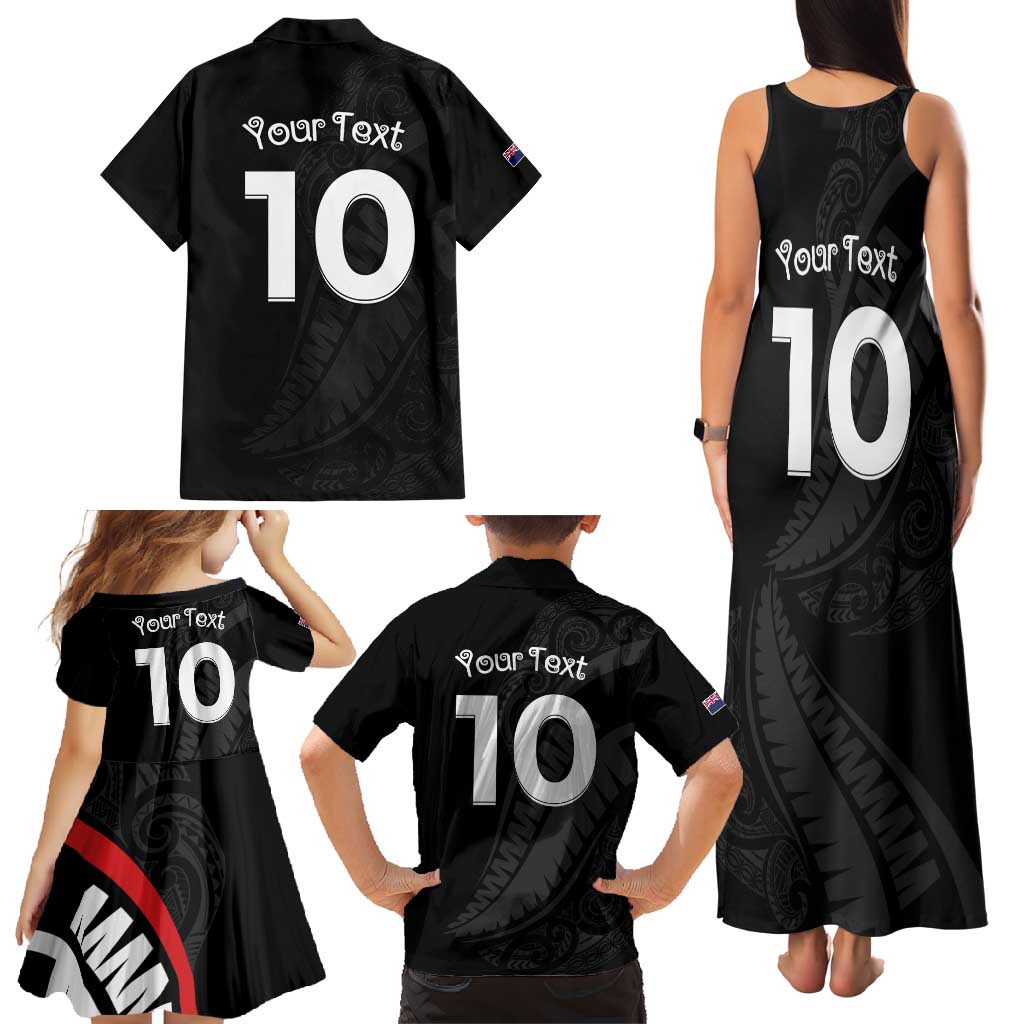 New Zealand Rugby Custom Family Matching Tank Maxi Dress and Hawaiian Shirt Sporty Silver Fern Shape with Maori Tattoos - Polynesian Pride