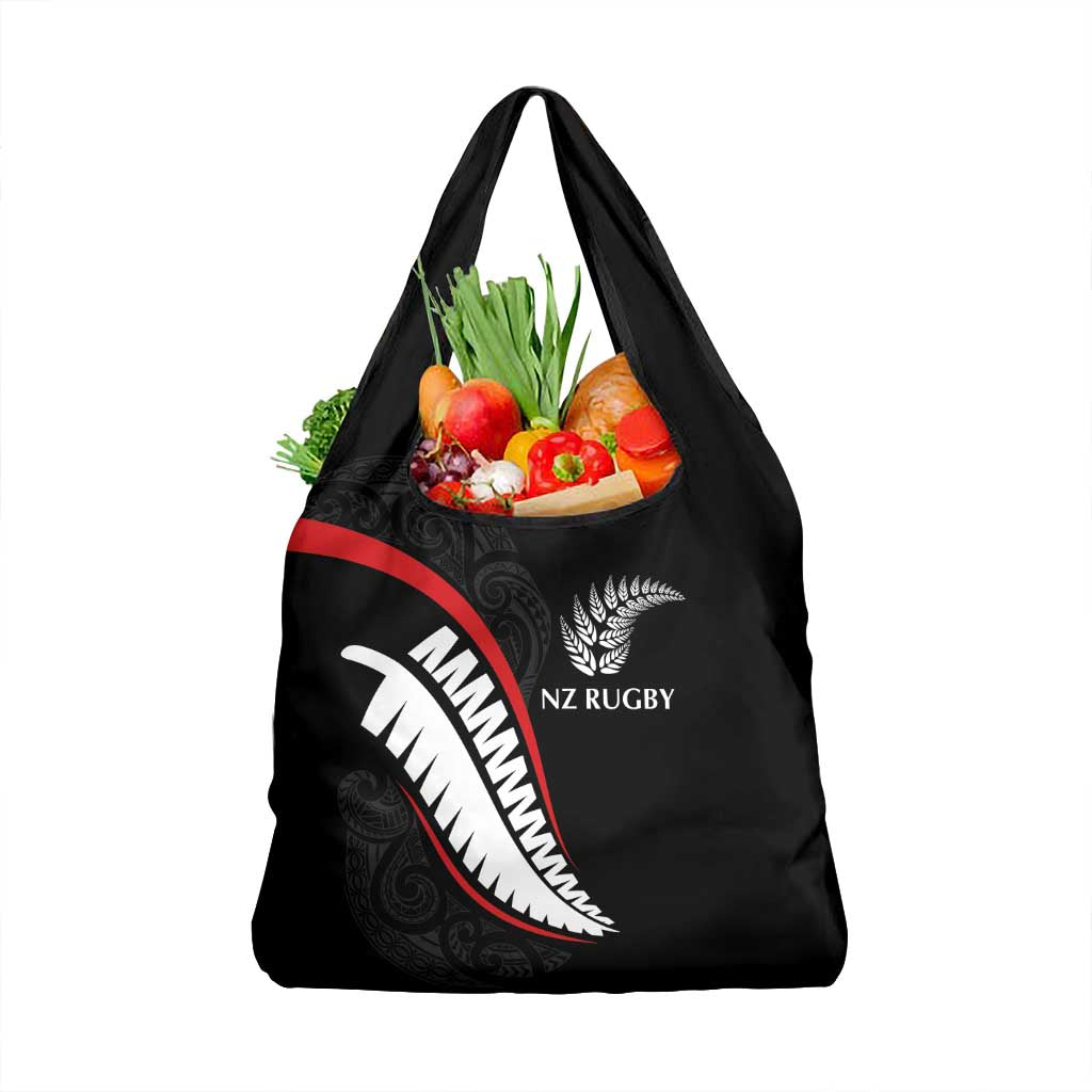 New Zealand Rugby Grocery Bag Sporty Silver Fern Shape with Maori Tattoos LT03 1-pack One Size Black - Polynesian Pride