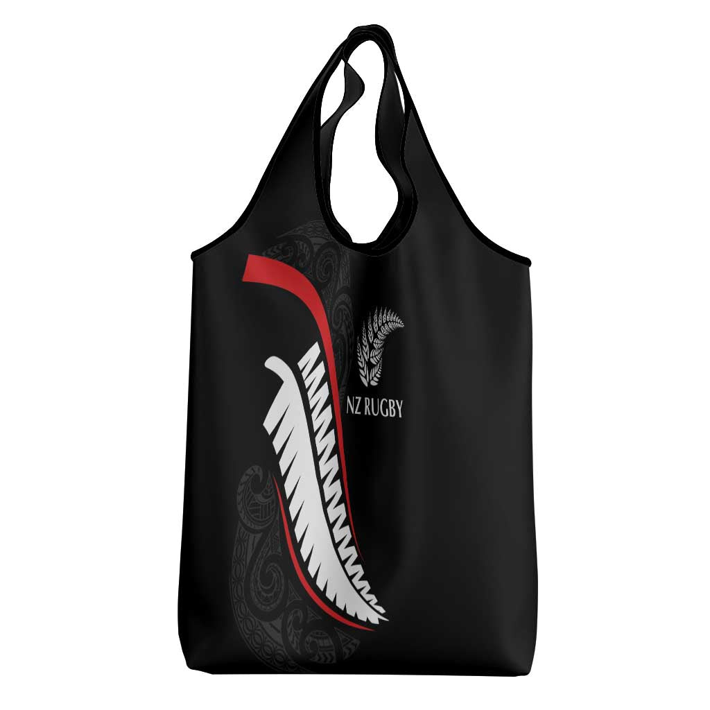 New Zealand Rugby Grocery Bag Sporty Silver Fern Shape with Maori Tattoos LT03 - Polynesian Pride