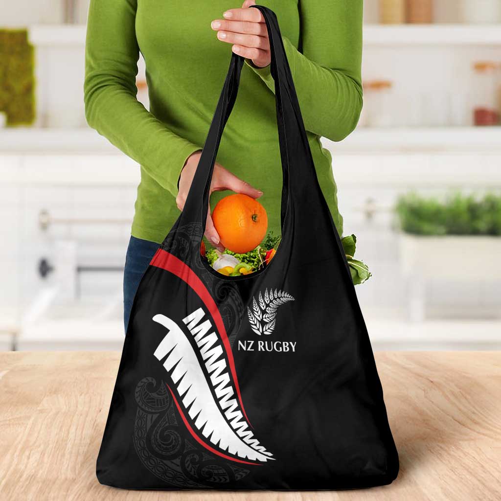 New Zealand Rugby Grocery Bag Sporty Silver Fern Shape with Maori Tattoos LT03 - Polynesian Pride