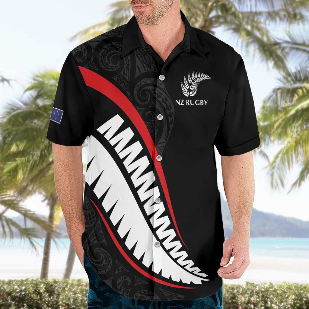 New Zealand Rugby Custom Hawaiian Shirt Sporty Silver Fern Shape with Maori Tattoos - Polynesian Pride