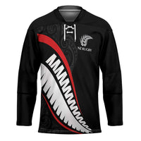 New Zealand Rugby Custom Hockey Jersey Sporty Silver Fern Shape with Maori Tattoos - Polynesian Pride