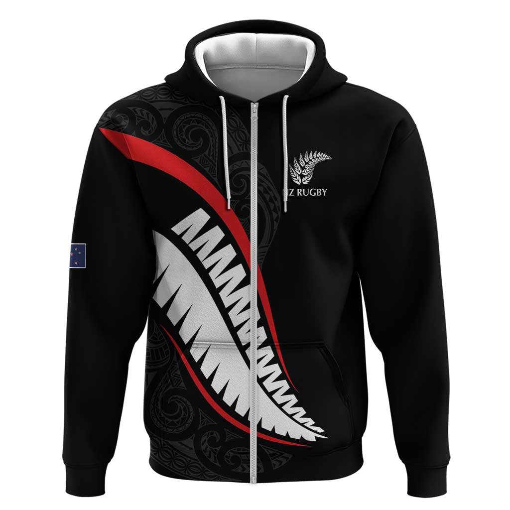 New Zealand Rugby Custom Hoodie Sporty Silver Fern Shape with Maori Tattoos - Polynesian Pride