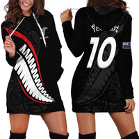 New Zealand Rugby Custom Hoodie Dress Sporty Silver Fern Shape with Maori Tattoos - Polynesian Pride