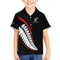 New Zealand Rugby Custom Kid Hawaiian Shirt Sporty Silver Fern Shape with Maori Tattoos - Polynesian Pride