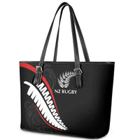 New Zealand Rugby Leather Tote Bag Sporty Silver Fern Shape with Maori Tattoos - Polynesian Pride