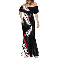 New Zealand Rugby Custom Mermaid Dress Sporty Silver Fern Shape with Maori Tattoos - Polynesian Pride