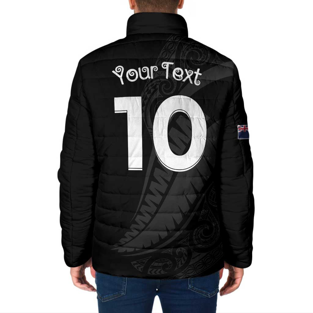 New Zealand Rugby Custom Padded Jacket Sporty Silver Fern Shape with Maori Tattoos - Polynesian Pride