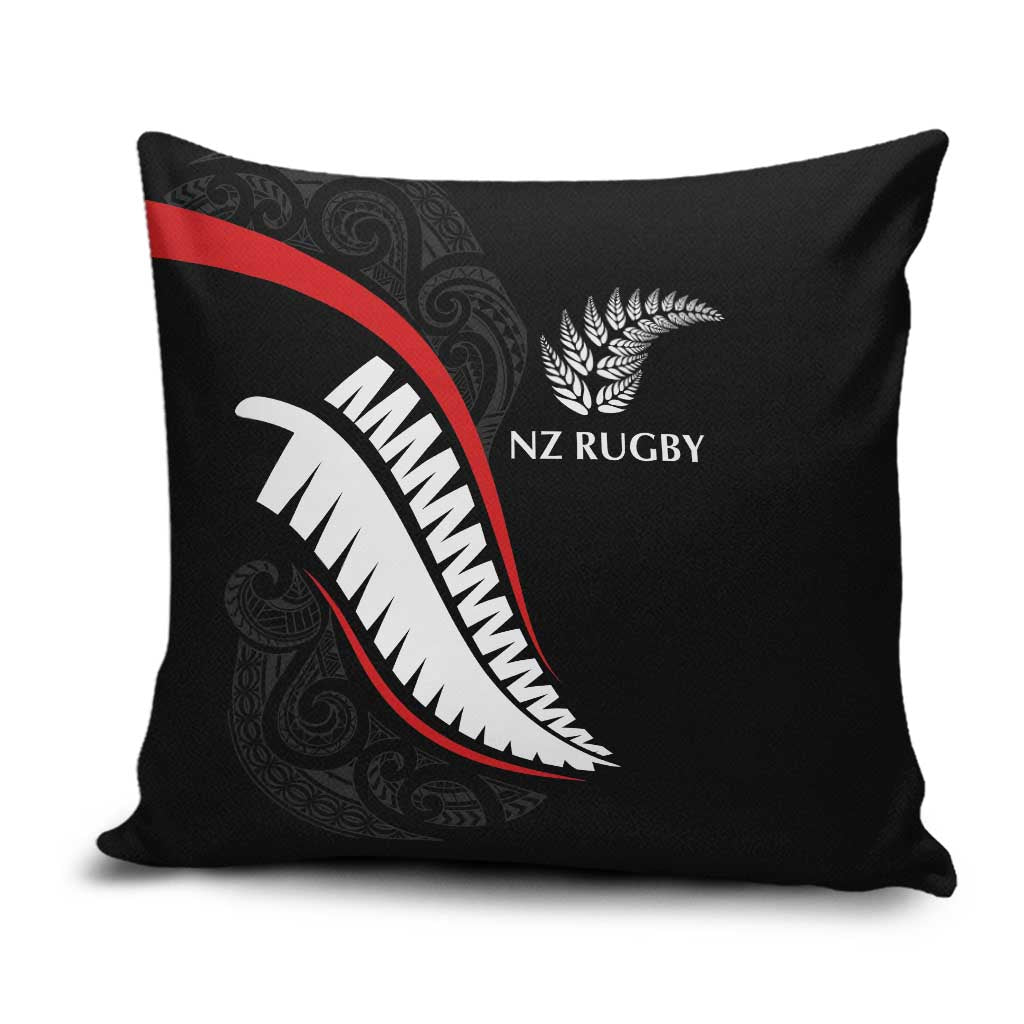 New Zealand Rugby Pillow Cover Sporty Silver Fern Shape with Maori Tattoos LT03 Black - Polynesian Pride