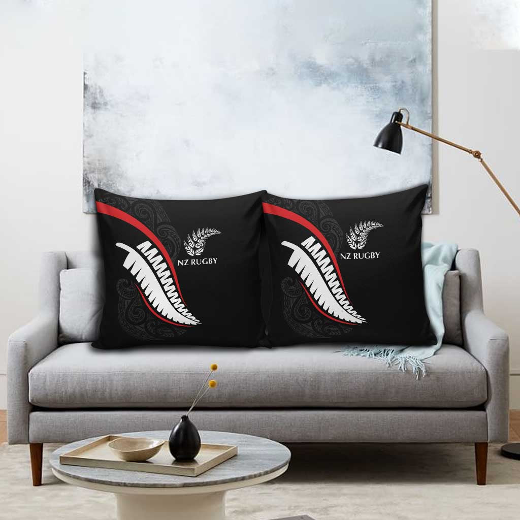 New Zealand Rugby Pillow Cover Sporty Silver Fern Shape with Maori Tattoos LT03 - Polynesian Pride