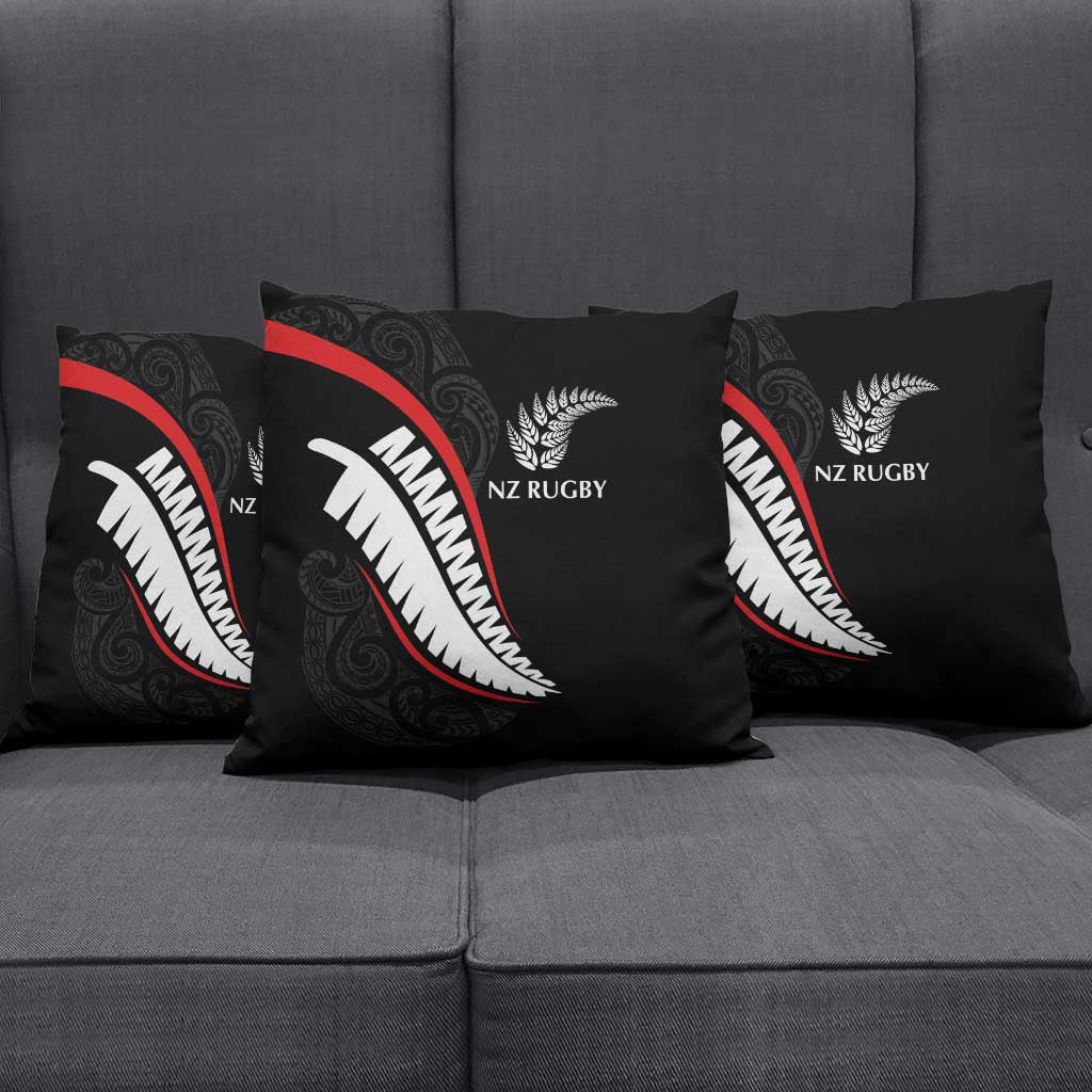 New Zealand Rugby Pillow Cover Sporty Silver Fern Shape with Maori Tattoos LT03 - Polynesian Pride