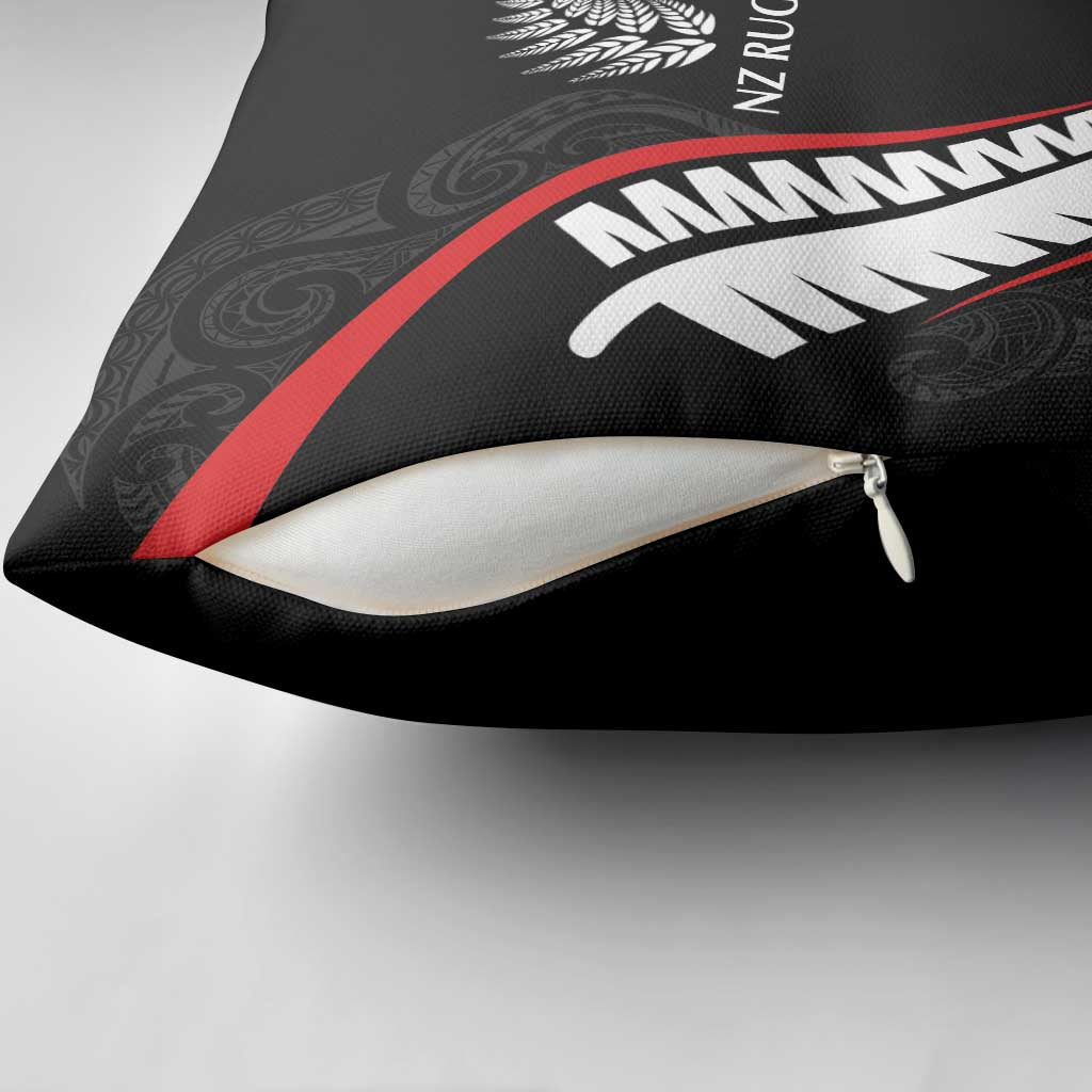 New Zealand Rugby Pillow Cover Sporty Silver Fern Shape with Maori Tattoos LT03 - Polynesian Pride