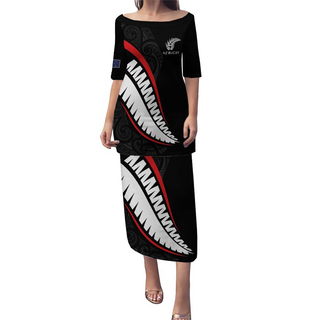 New Zealand Rugby Custom Puletasi Sporty Silver Fern Shape with Maori Tattoos - Polynesian Pride