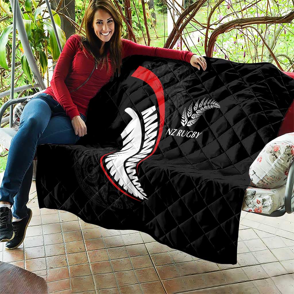 New Zealand Rugby Quilt Sporty Silver Fern Shape with Maori Tattoos LT03 - Polynesian Pride