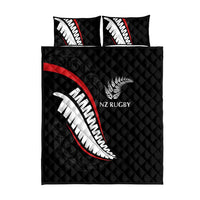 New Zealand Rugby Quilt Bed Set Sporty Silver Fern Shape with Maori Tattoos - Polynesian Pride