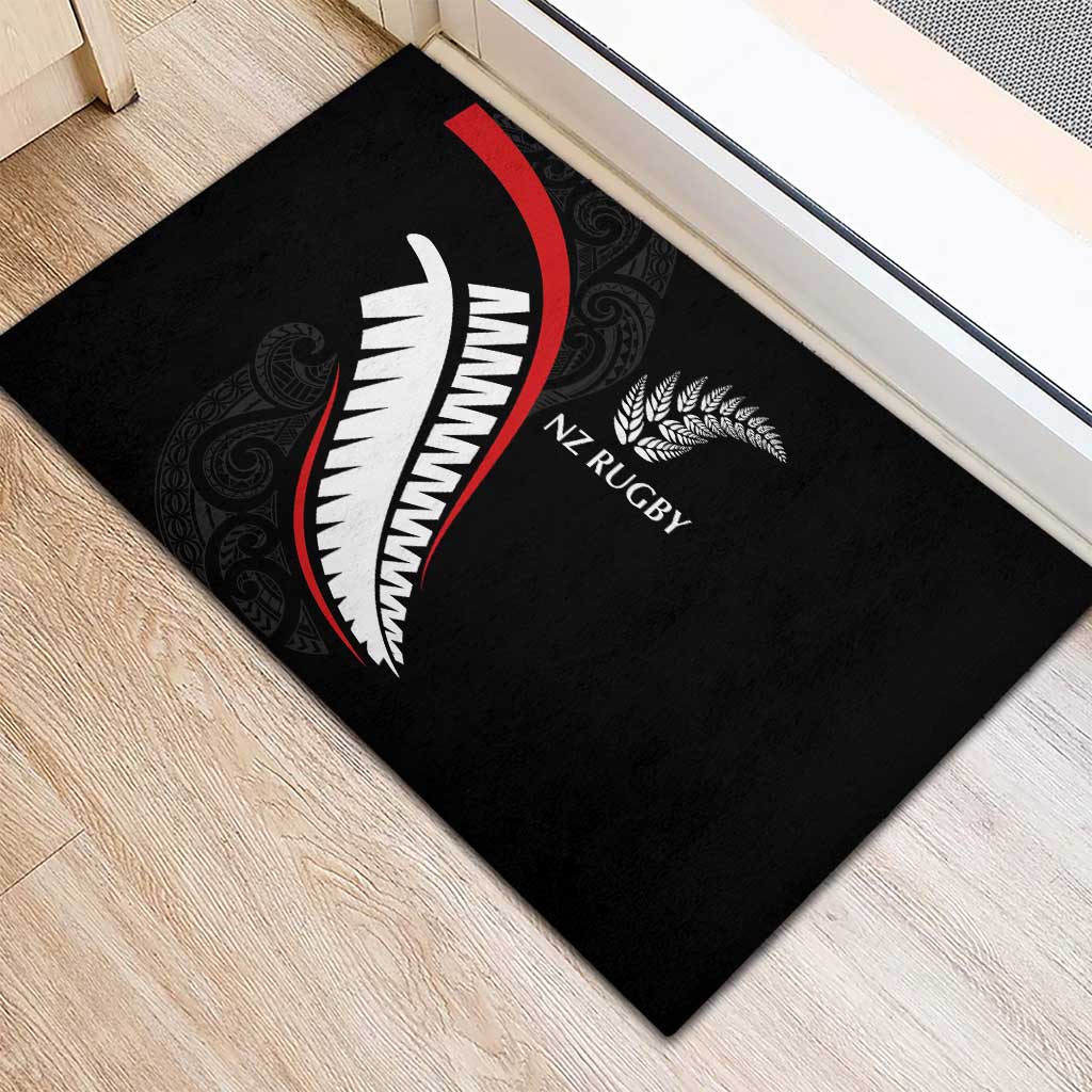 New Zealand Rugby Rubber Doormat Sporty Silver Fern Shape with Maori Tattoos LT03 - Polynesian Pride